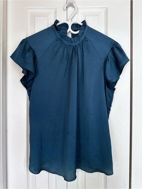 RW&CO. Teal Ruffle Neck Flutter Sleeve Blouse #14
